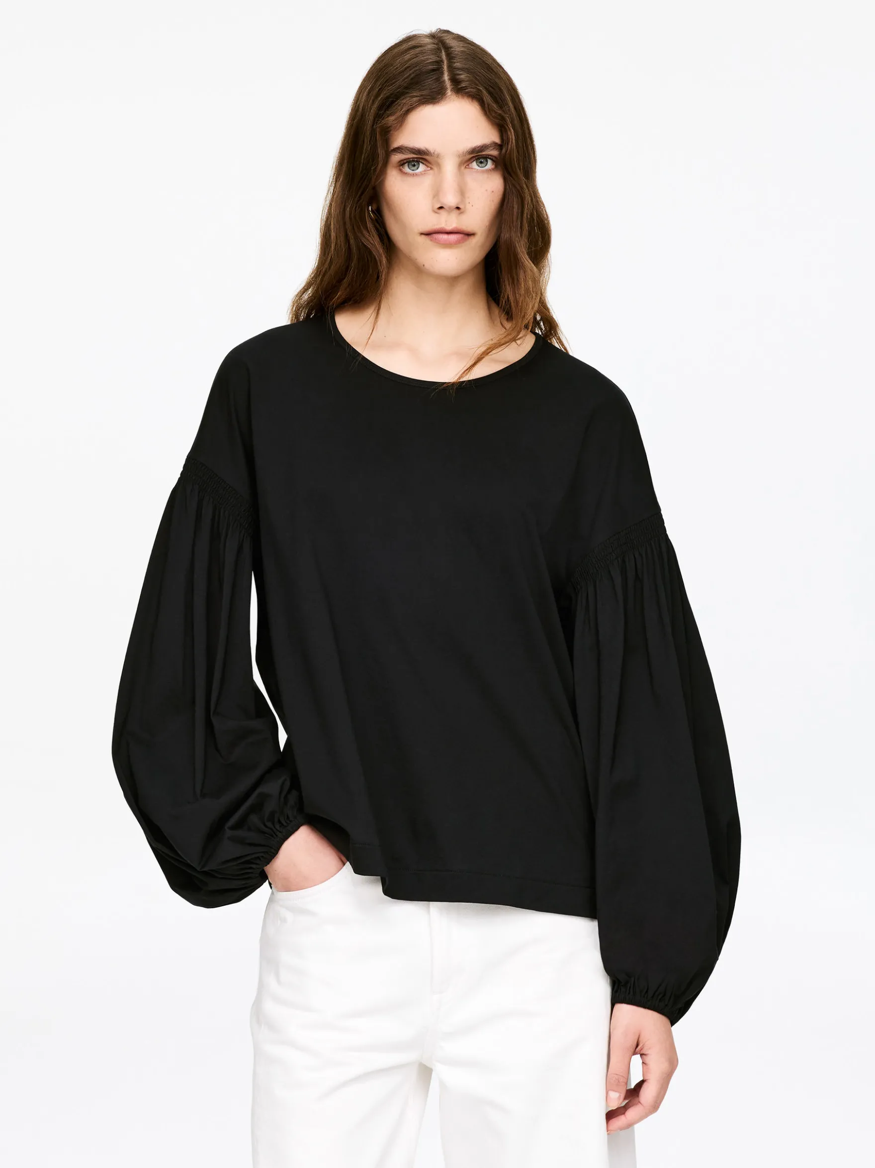 Baumwollbluse mit Ballonärmeln