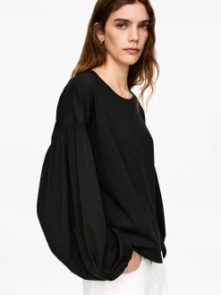 Baumwollbluse mit Ballonärmeln