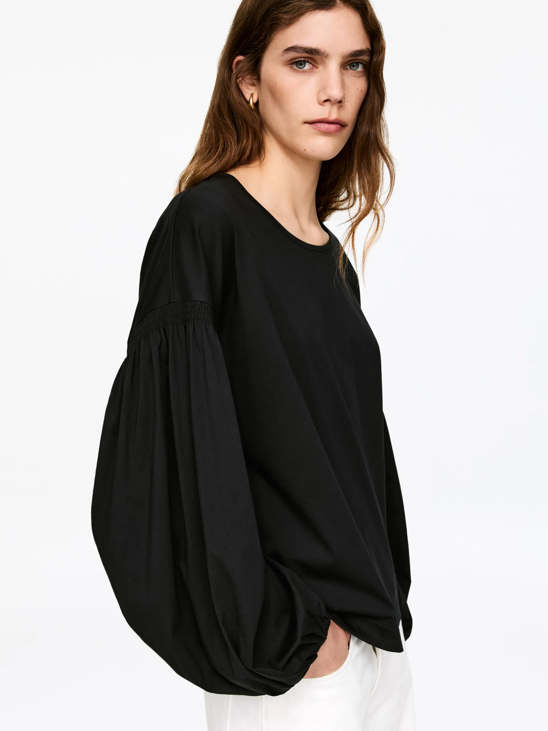 Baumwollbluse mit Ballonärmeln