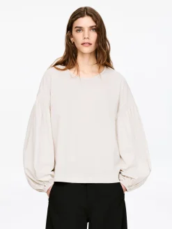 Baumwollbluse mit Ballonärmeln
