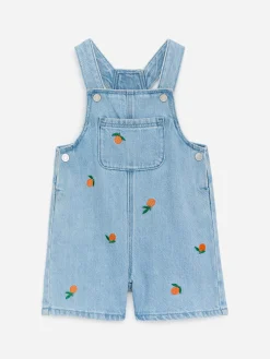 Bestickte Jeans-Latzshorts