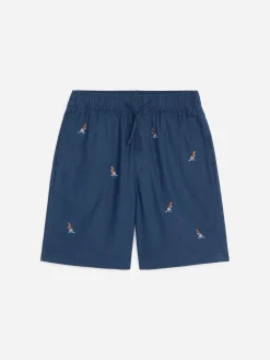 Bestickte Shorts aus Leinenmischung
