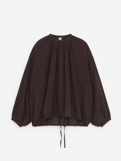 Crepe-Bluse mit Kordelzug
