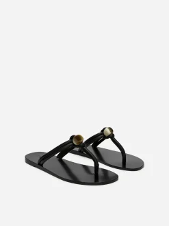 Flip-Flop aus Leder mit Perle
