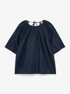 Geraffte Denimbluse