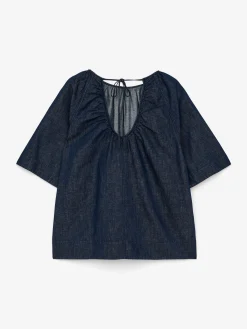 Geraffte Denimbluse