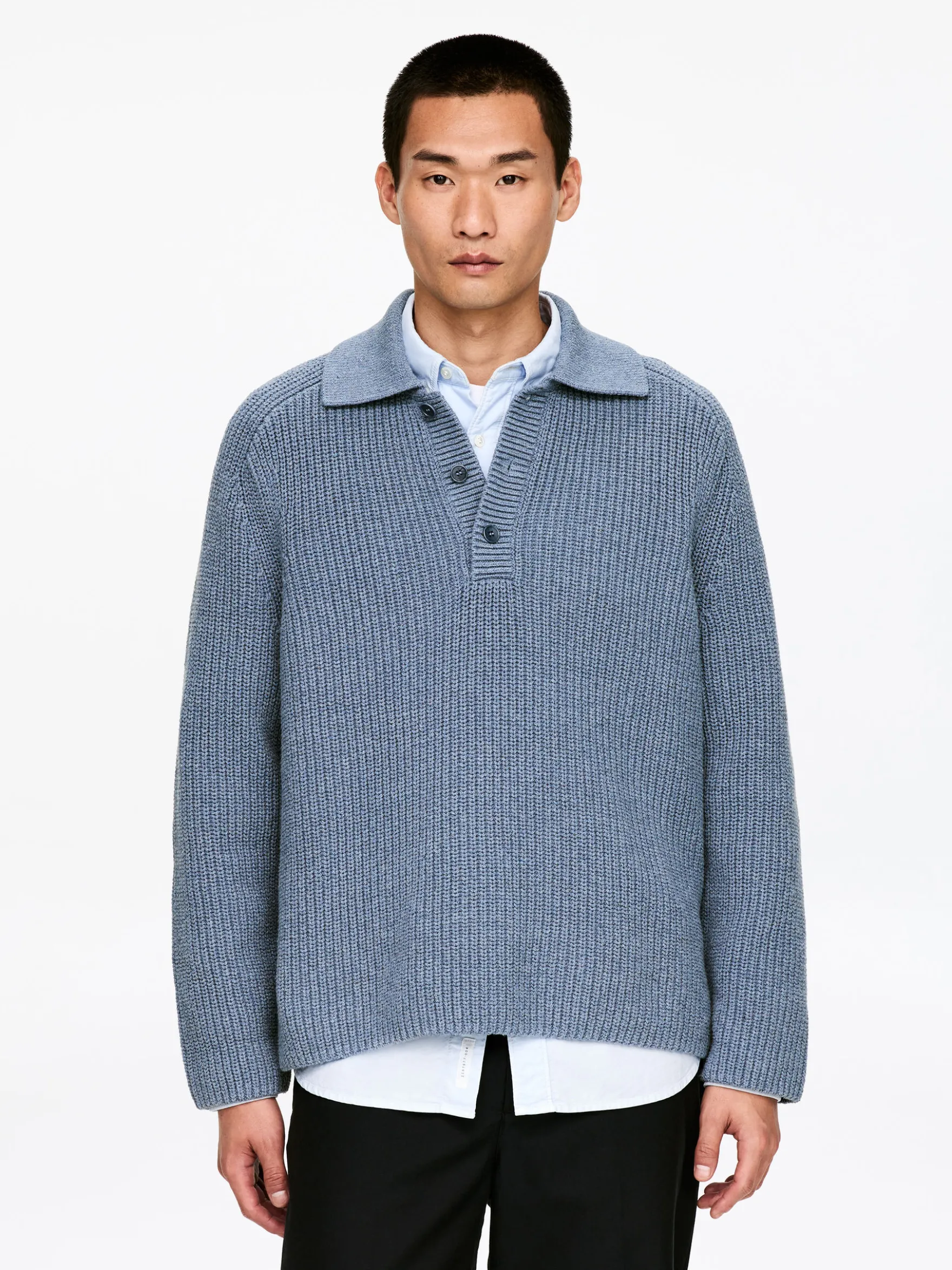 Grobstrick-Polopullover aus Baumwollmischung