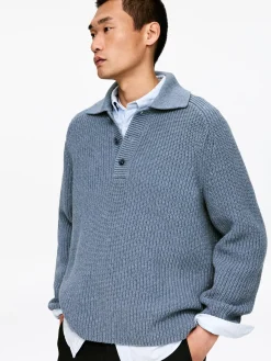 Grobstrick-Polopullover aus Baumwollmischung