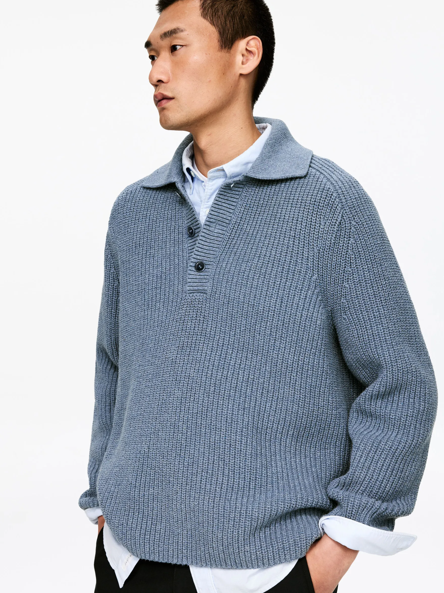 Grobstrick-Polopullover aus Baumwollmischung
