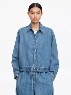 Jeansbluse mit Kordelzug
