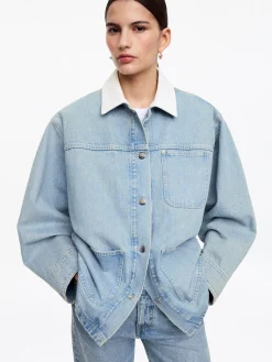 Jeansjacke mit Cordkragen