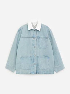 Jeansjacke mit Cordkragen