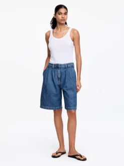 Jeansshorts mit Bundfalten