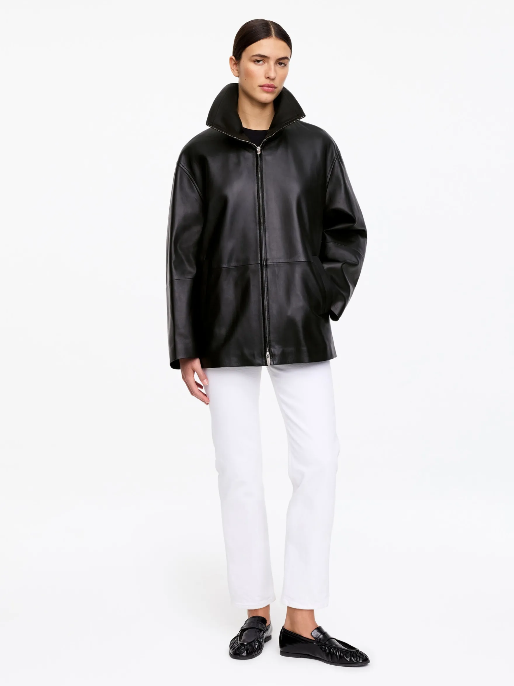 Lederjacke mit Stehkragen