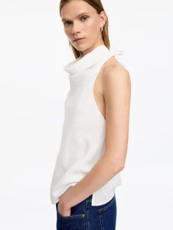 Neckholder-Top aus Leinenmischung