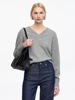 Pullover aus Baumwolle und Wolle mit V-Ausschnitt