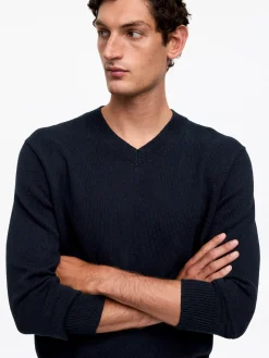 Pullover aus Leinen und Baumwolle mit V-Ausschnitt