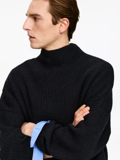 Pullover aus Wolle und Baumwolle mit Stehkragen