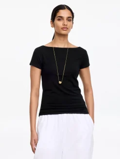 Stretch-T-Shirt mit U-Boot-Ausschnitt