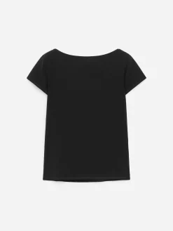 Stretch-T-Shirt mit U-Boot-Ausschnitt