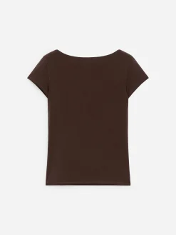 Stretch-T-Shirt mit U-Boot-Ausschnitt