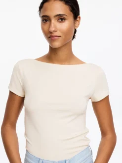 Stretch-T-Shirt mit U-Boot-Ausschnitt