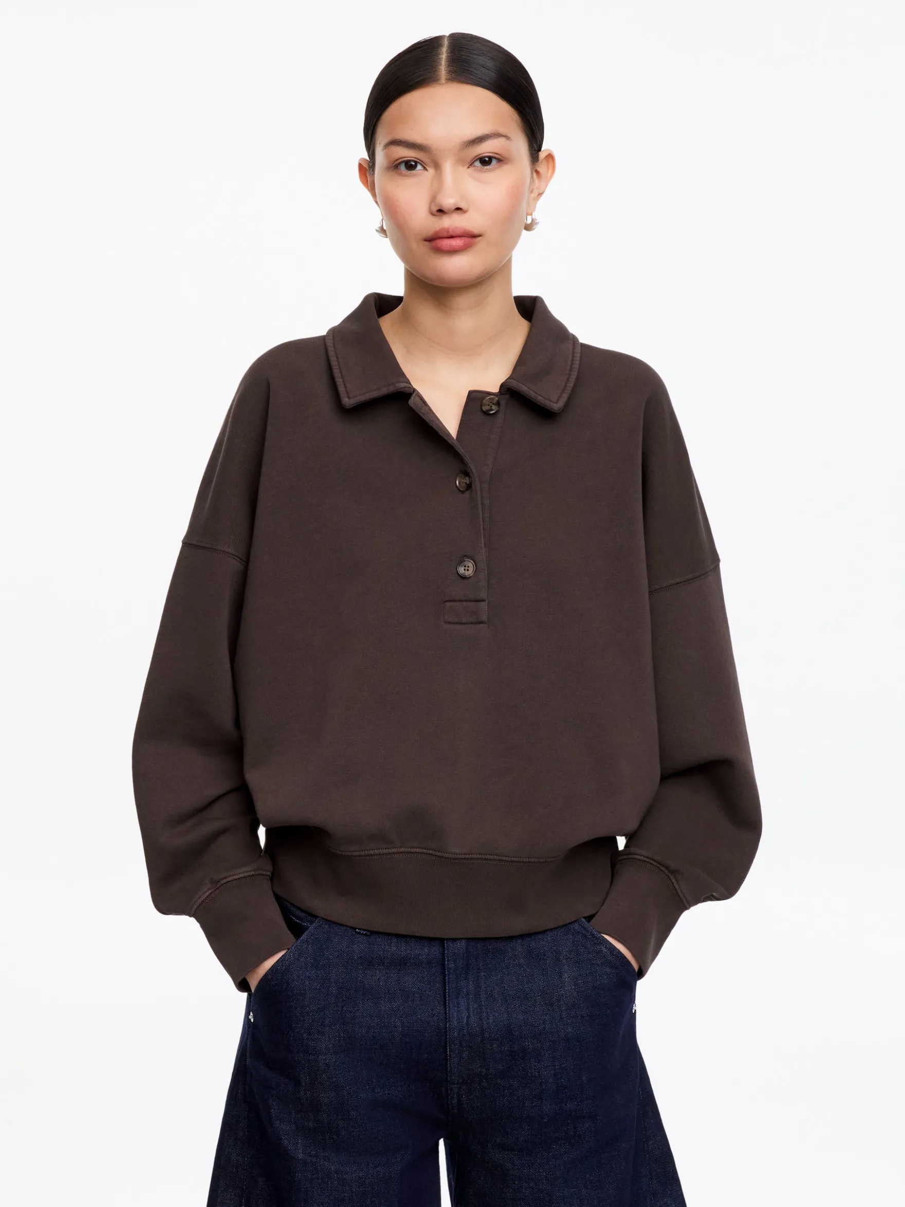Sweatshirt aus French Terry mit Polokragen