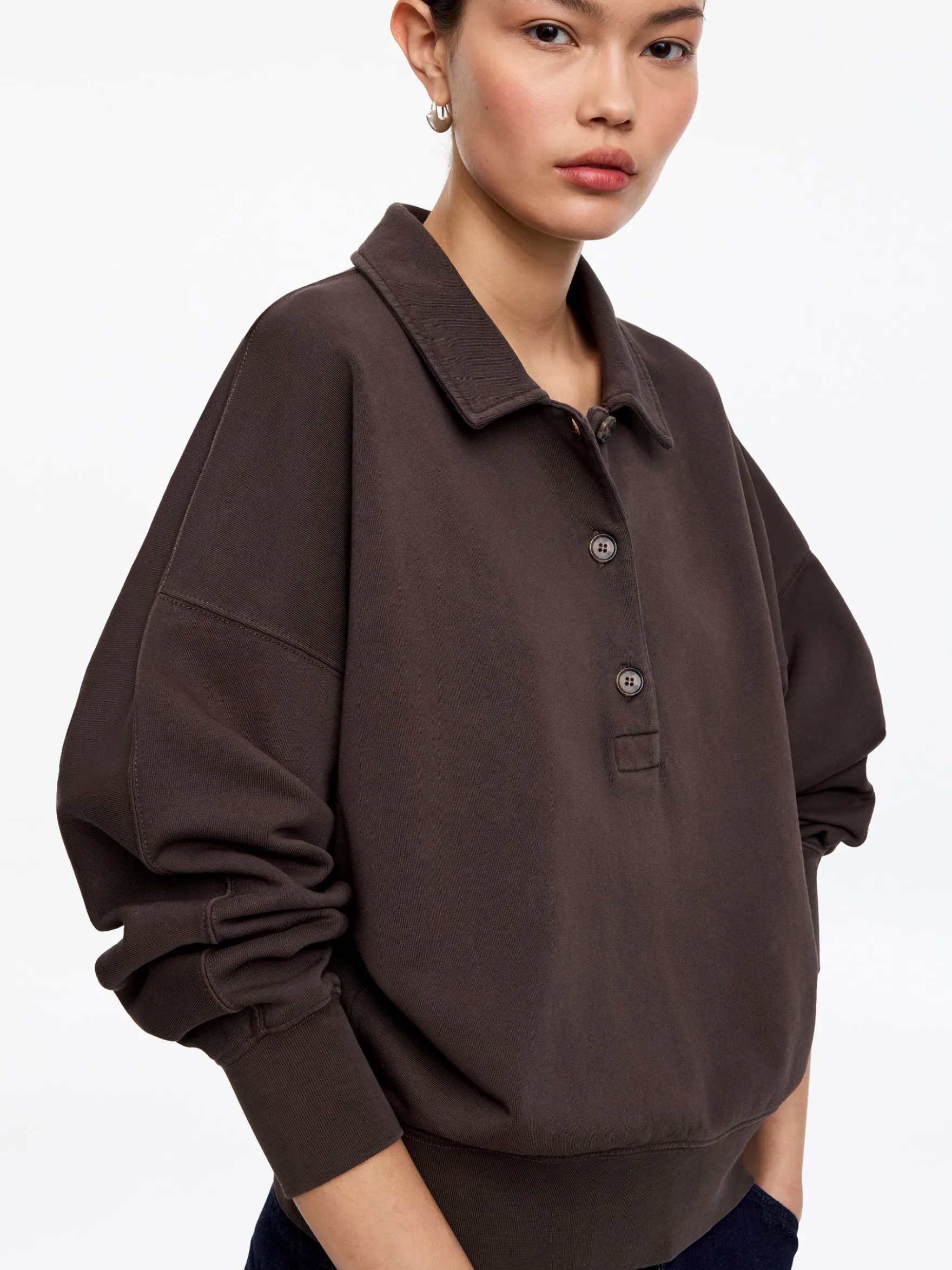 Sweatshirt aus French Terry mit Polokragen
