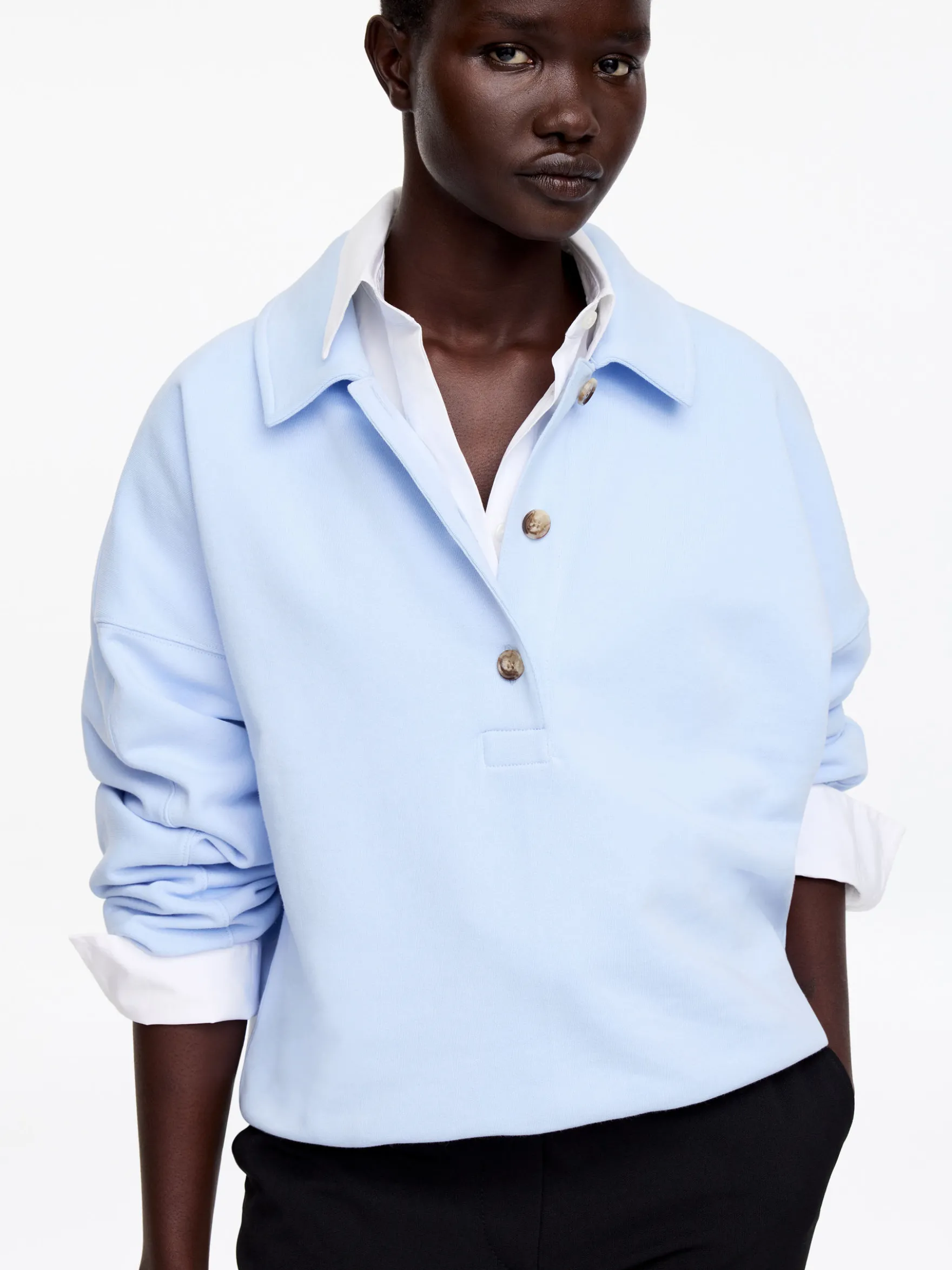 Sweatshirt aus French Terry mit Polokragen