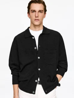 Texturierte Strickjacke aus Baumwolle und Wolle