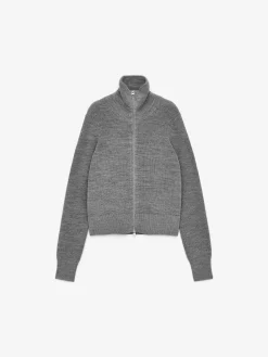 Woll- und Baumwollstrickjacke mit Reißverschluss